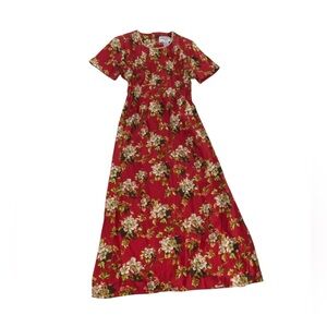 VTG 90s Jessica Howard Floral Maxi Dress Red Linen Rayon Blend 6P Cottagecore
